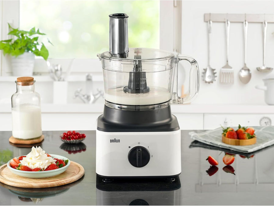 Braun Food Processor 750W 2.1L Bowl 1.8L Blender Grate Whisk Mash White Set