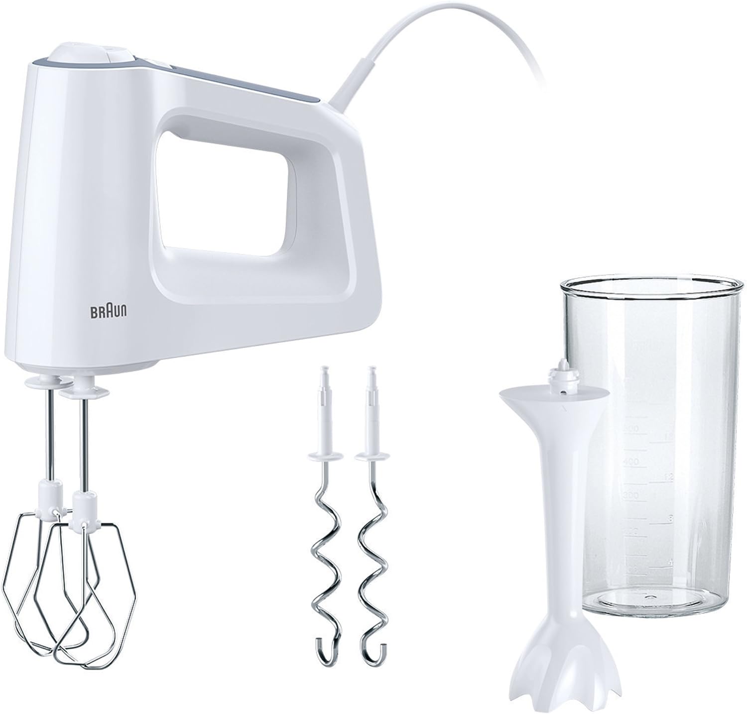 Braun MultiMix 3 Hand Mixer 500W HM3105 Chopper Blending Shaft Hooks White New