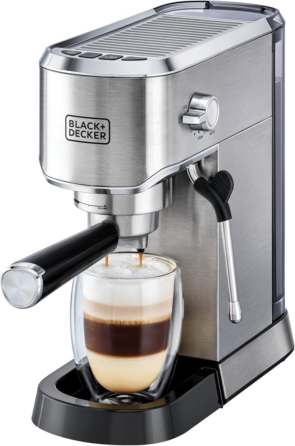 Black&Decker Espresso Machine 15 Bar 1450W Milk Frother Silver ECM150-B5