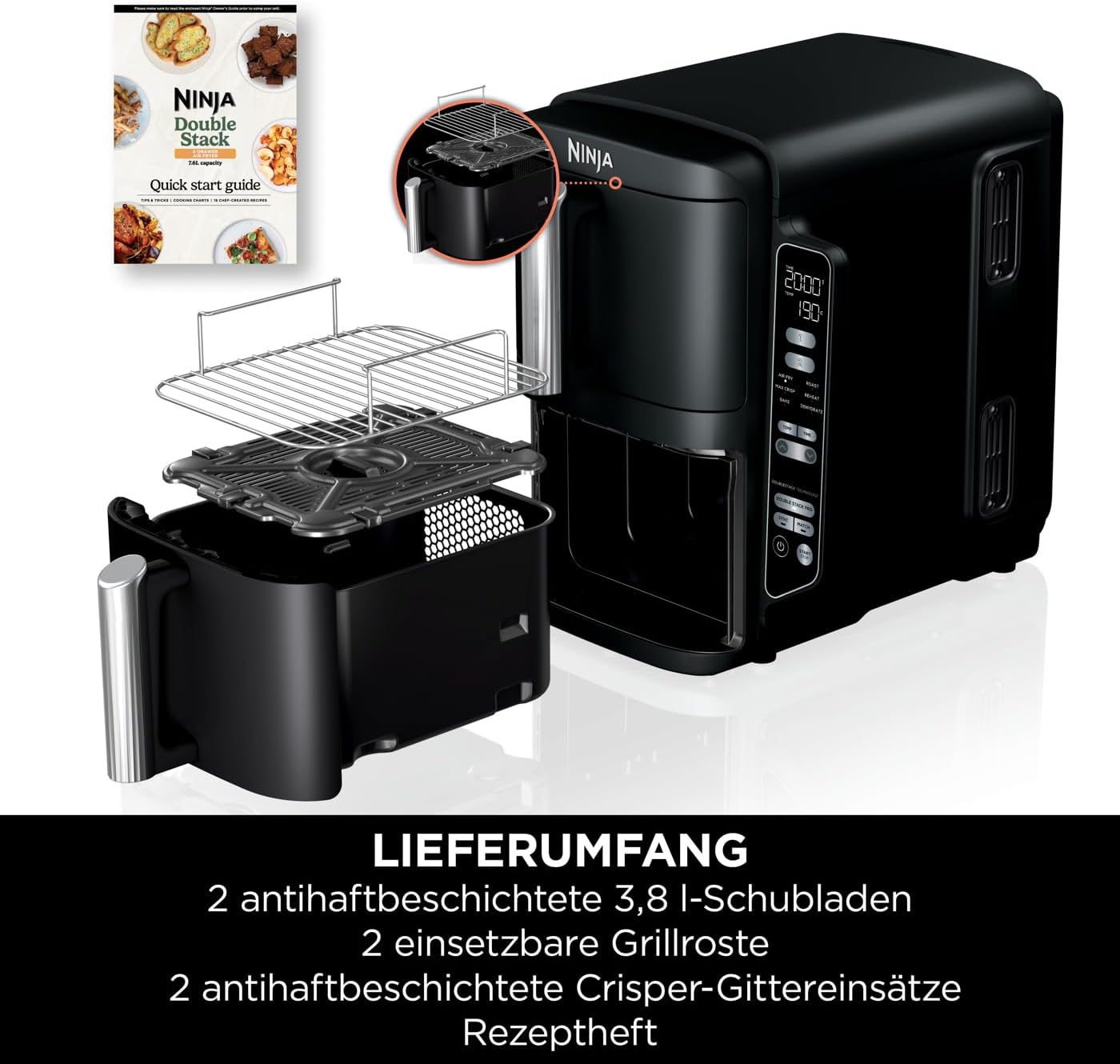 Ninja Double Stack Hot Air Fryer, 7.6 L Airfryer, Double Basket Hot Air Fryer