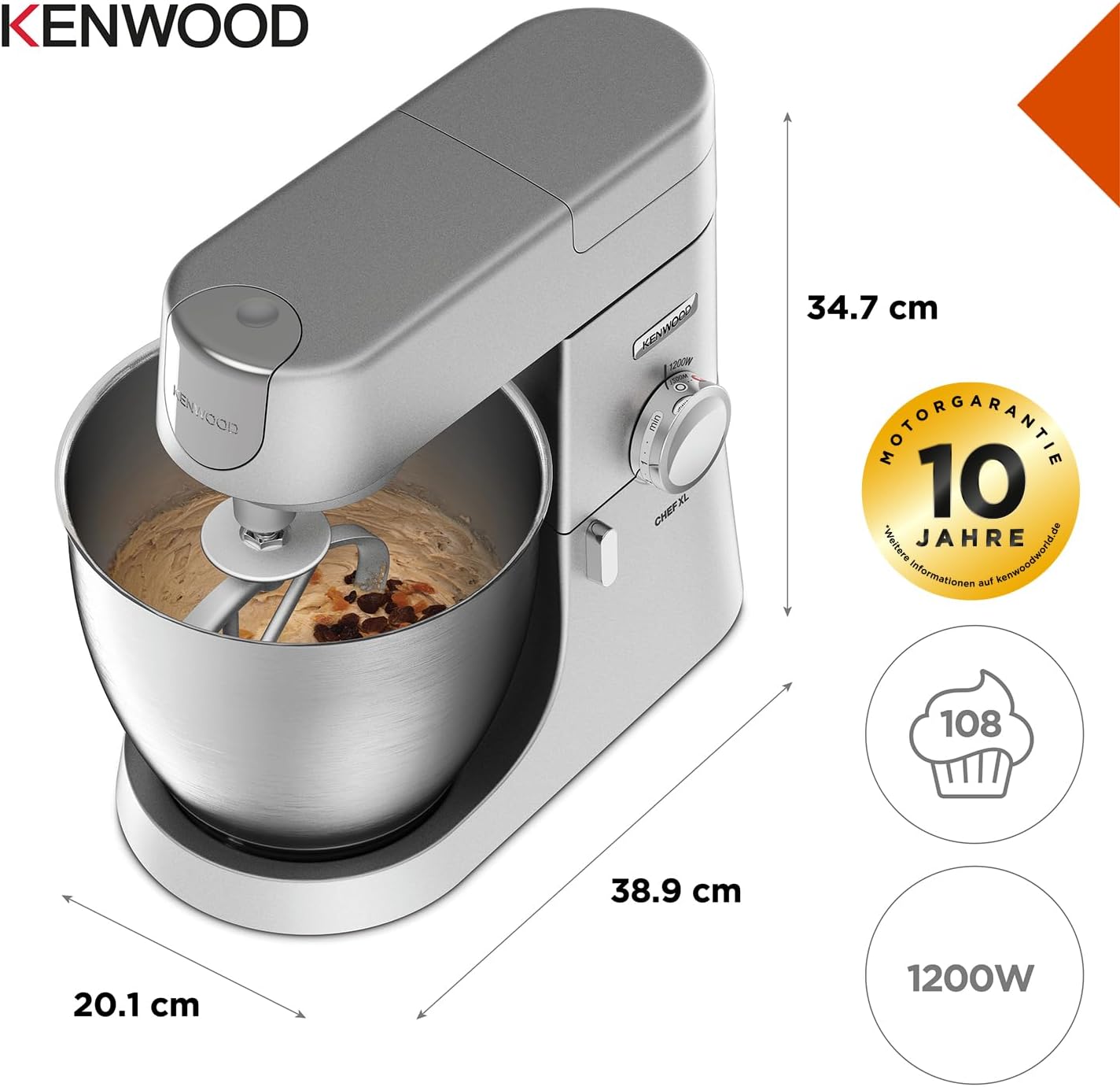 Kenwood Chef XL Kitchen Machine KVL4100S 1200W 6.7L Silver Metal Stand Mixer