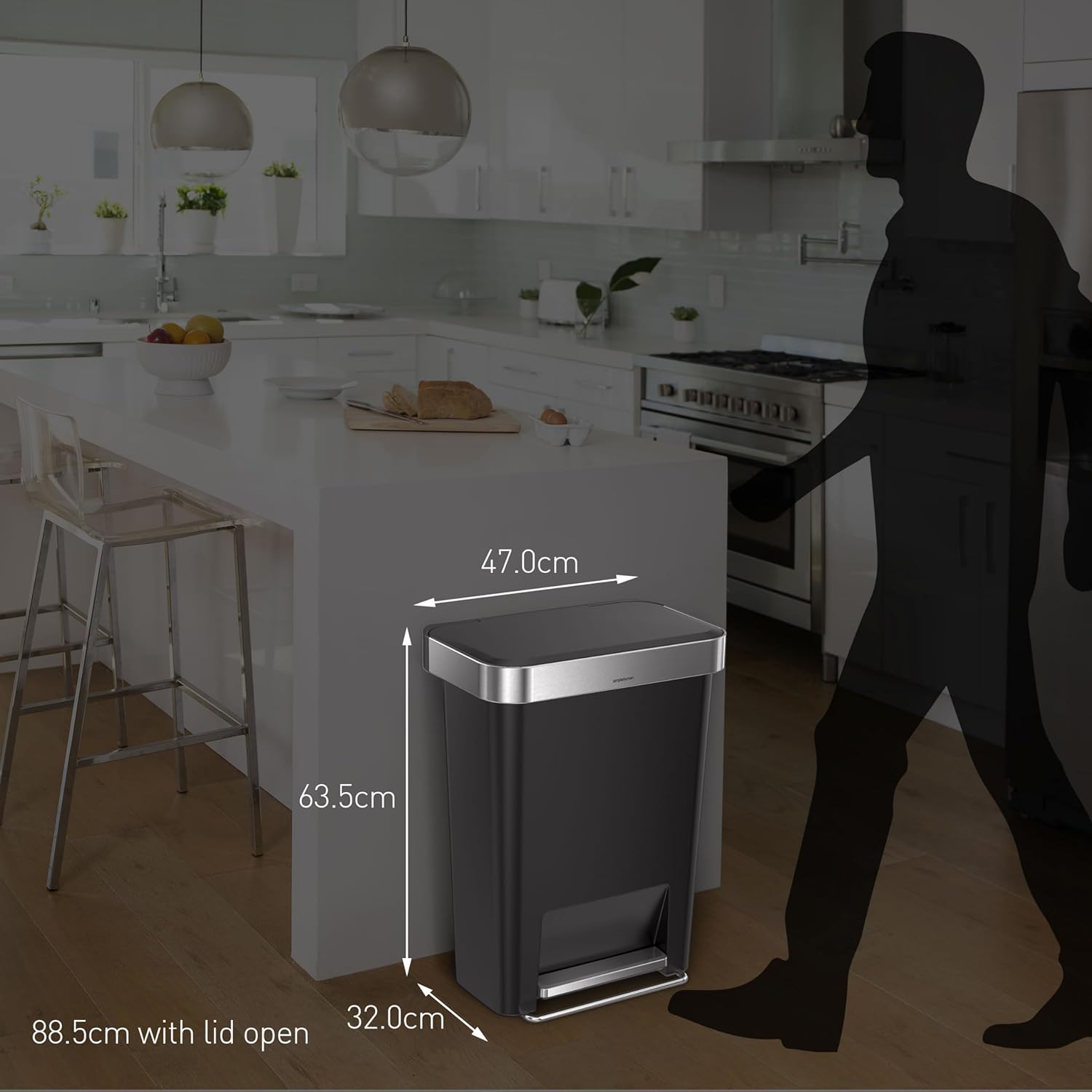 SimpleHuman CW1385CB Rectangular Pedal Bin 45L