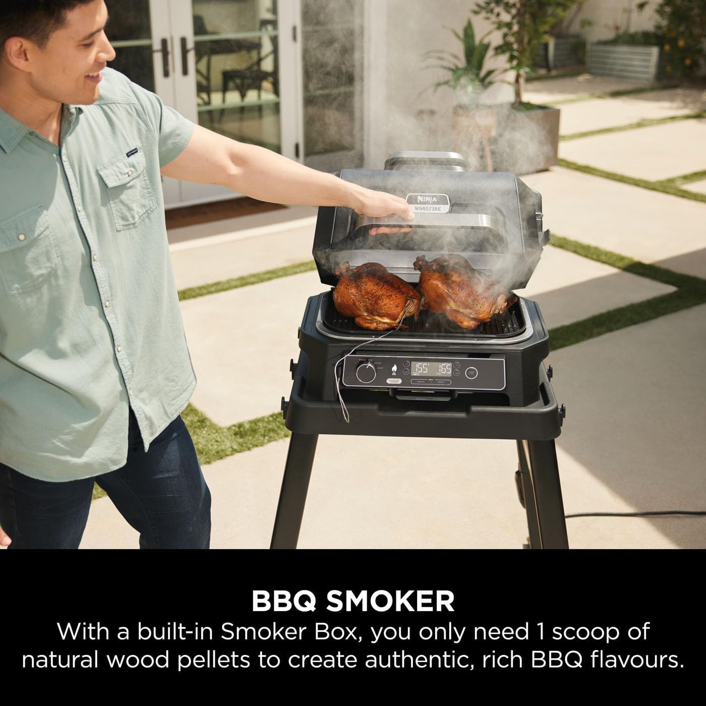 Ninja Woodfire Pro XL Electric BBQ Grill & Smoker with Digital Probe, Large 4-in-1 Outdoor Grill & Air Fryer with Smart Cook System