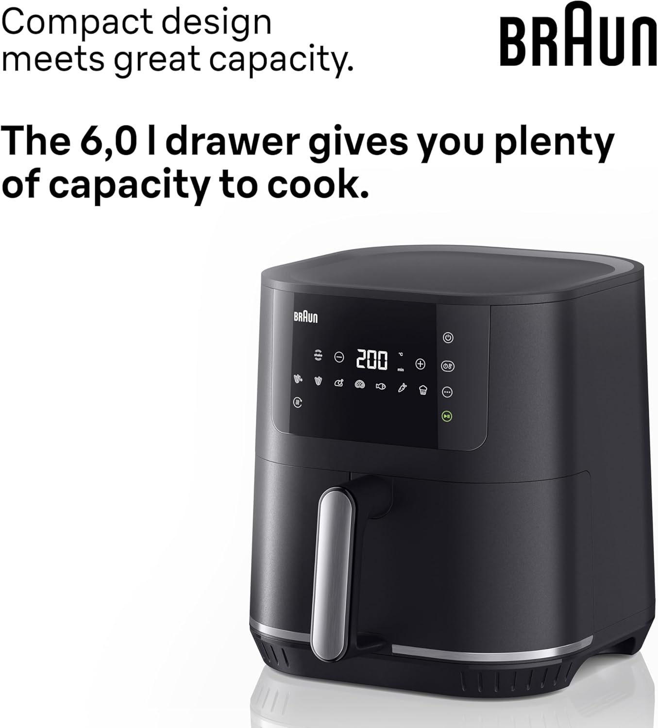 Braun Multifry 5 Air Fryer Hf5030 6.0L 1700W 8 Auto Programs Matt Black