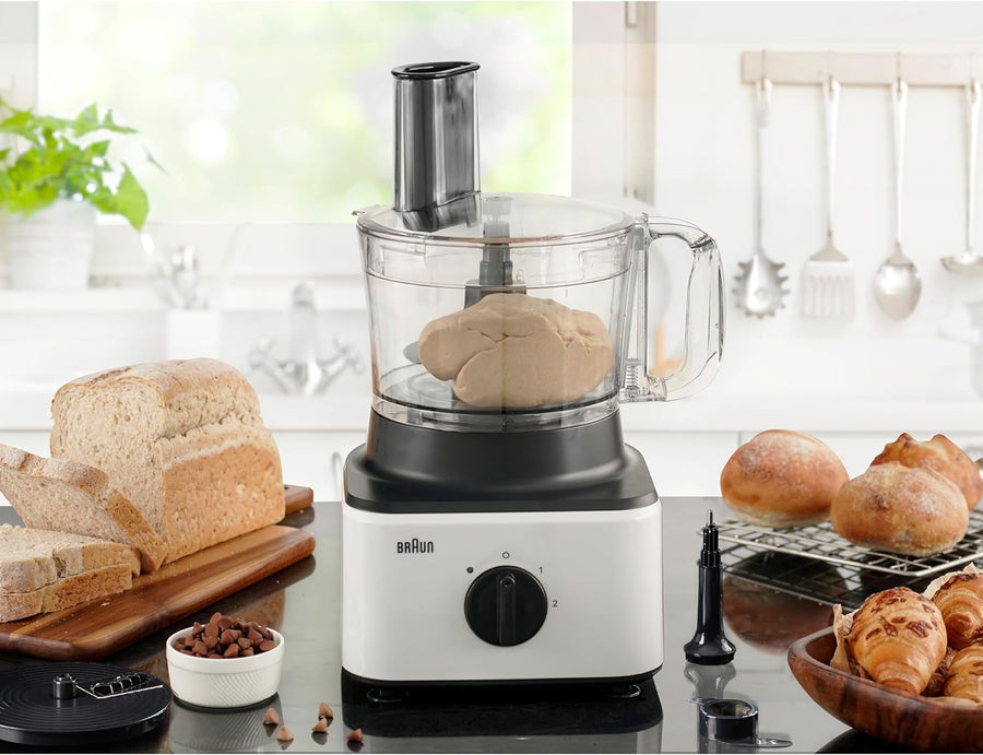 Braun Food Processor 750W 2.1L Bowl 1.8L Blender Grate Whisk Mash White Set