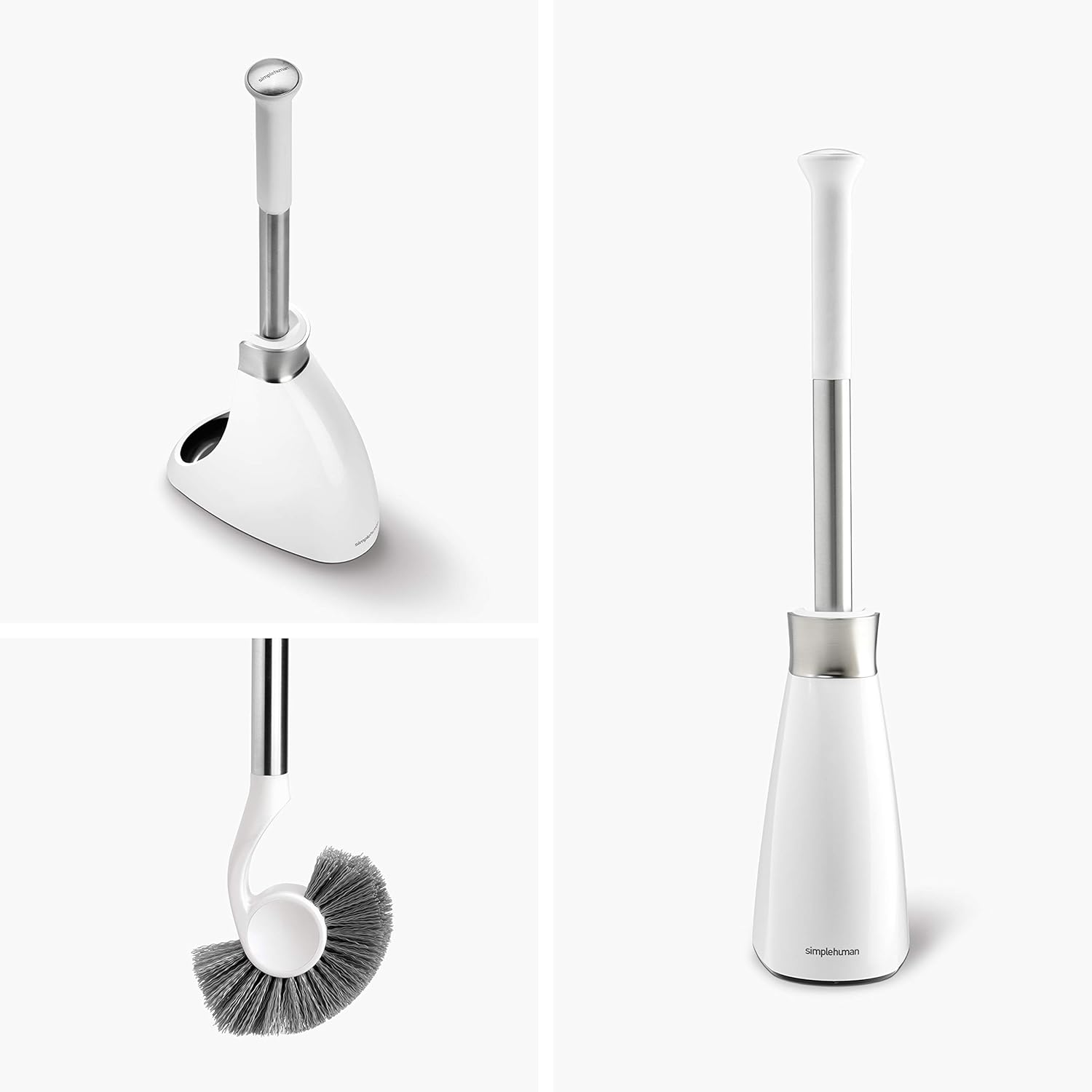 SimpleHuman Toilet Brush with Caddy, Stainless Steel & White – BT1083