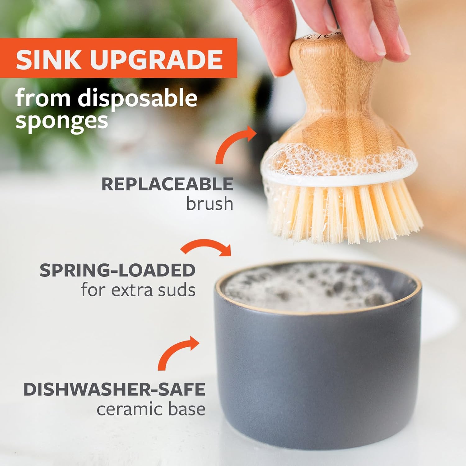 Full Circle Soap Holder with Dish Brush – Beige Eco Kitchen Tool
