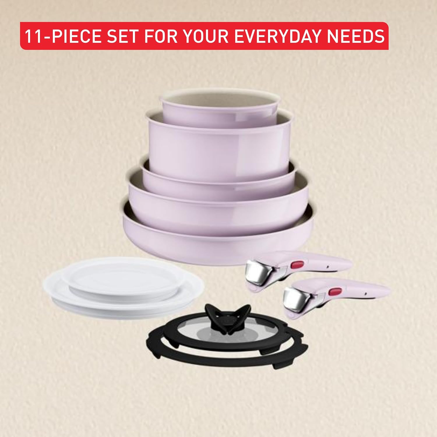 Tefal Ingenio Serenity 11-Piece Cookware Set Pink Clay Stackable Wok