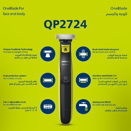Philips  OneBlade Hybrid Trimmer & Shaver – 5-in-1 Comb