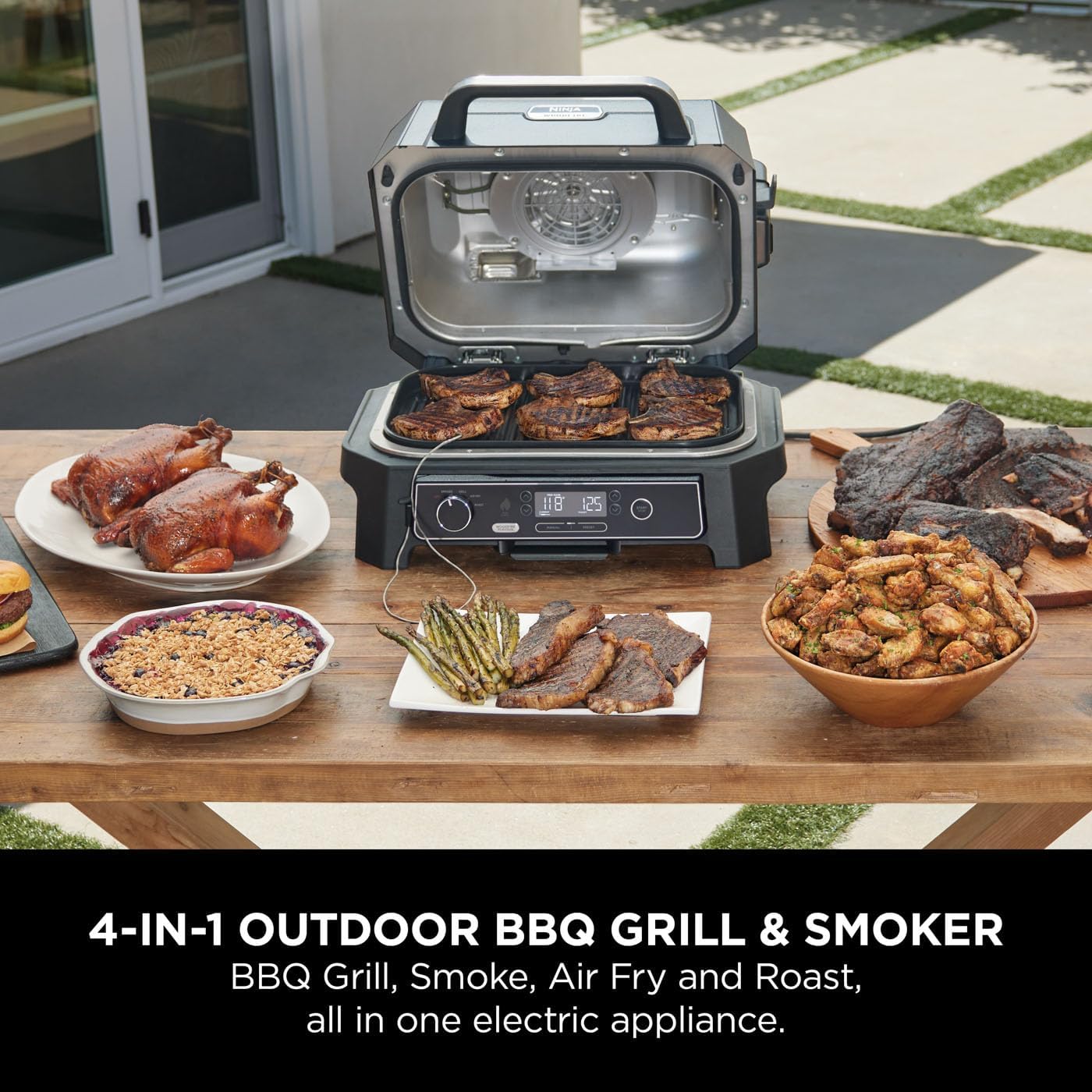 Ninja Woodfire Pro XL Electric BBQ Grill & Smoker with Digital Probe, Large 4-in-1 Outdoor Grill & Air Fryer with Smart Cook System