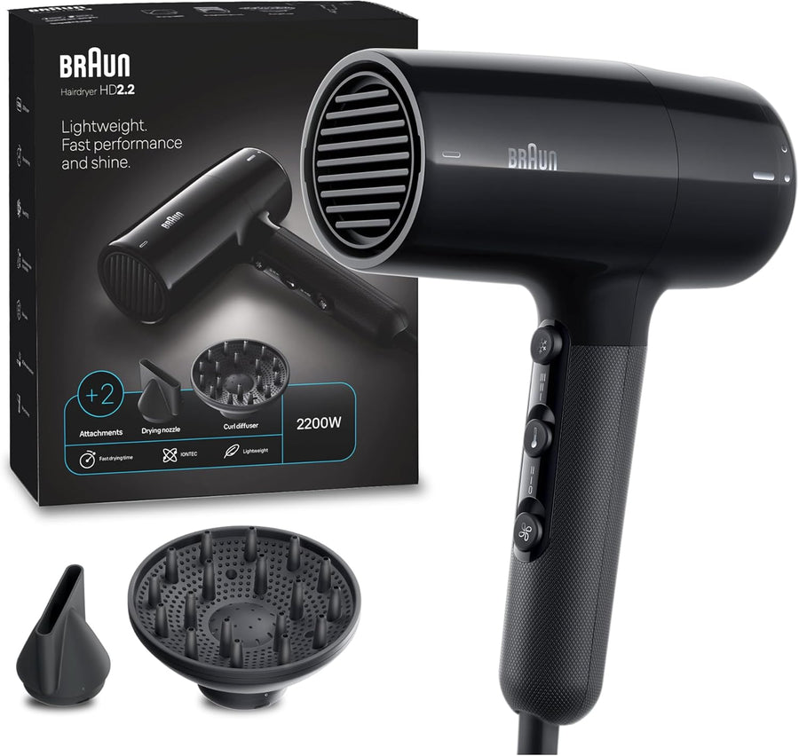 Braun BRHD225SDE DC Hair Dryer 2200W with Diffuser – Black