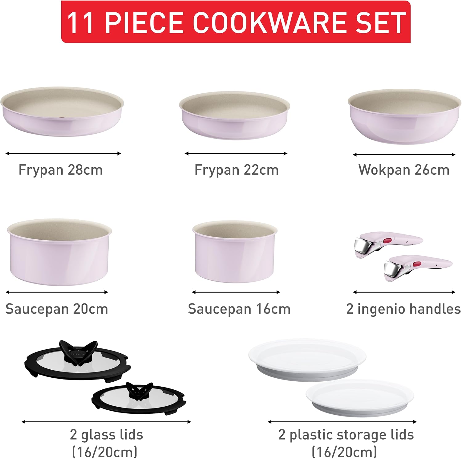 Tefal Ingenio Serenity 11-Piece Cookware Set Pink Clay Stackable Wok