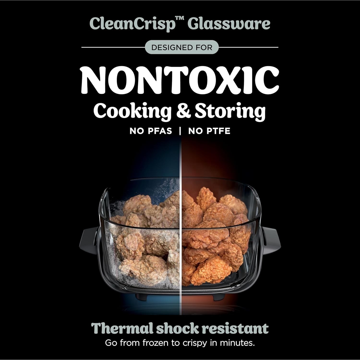 Ninja Crispi 4-in-1 Glass Air Fryer Non-Toxic 4QT Max Crisp Green