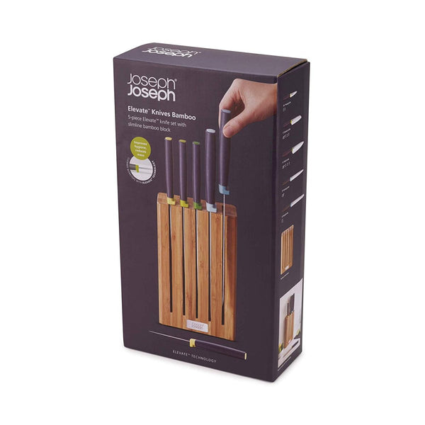 Joseph Joseph Elevate Knives Bamboo 5pc Set Magnetic Slimline Japanese Steel
