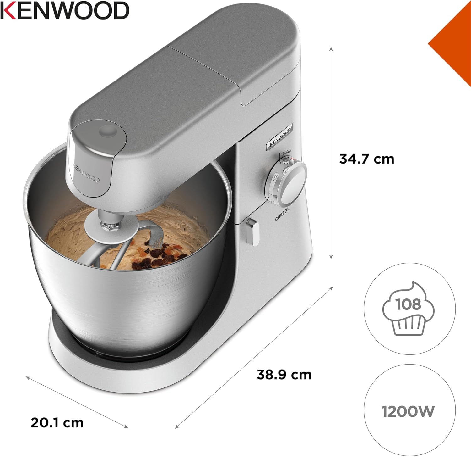 Kenwood Chef XL Kitchen Machine KVL4100S 1200W 6.7L Silver Metal Stand Mixer