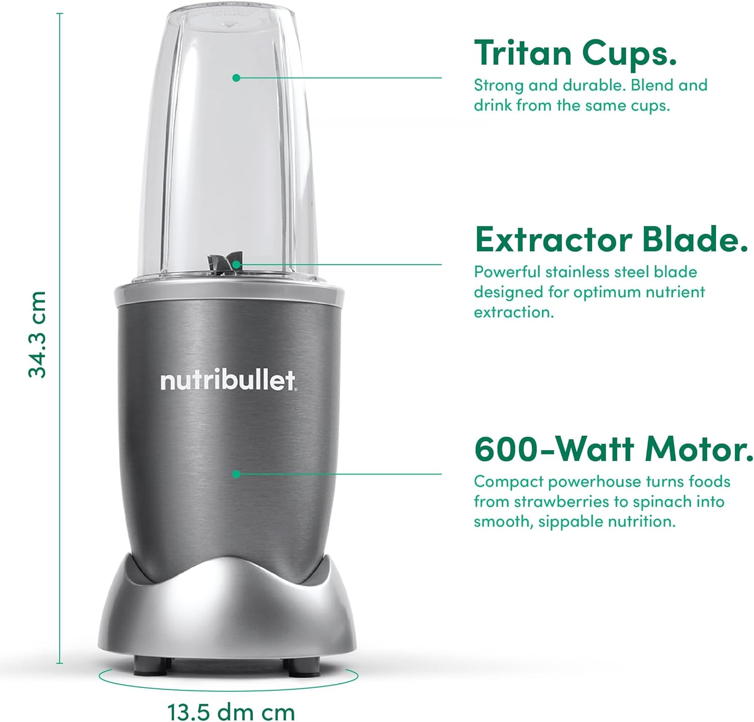 NutriBullet 600W Nutrient Extractor – Original Smoothie Maker (Grey)
