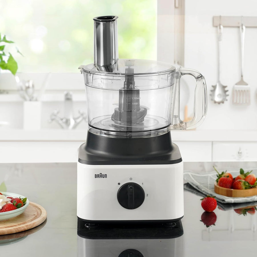 Braun Food Processor 750W 2.1L Bowl 1.8L Blender Grate Whisk Mash White Set