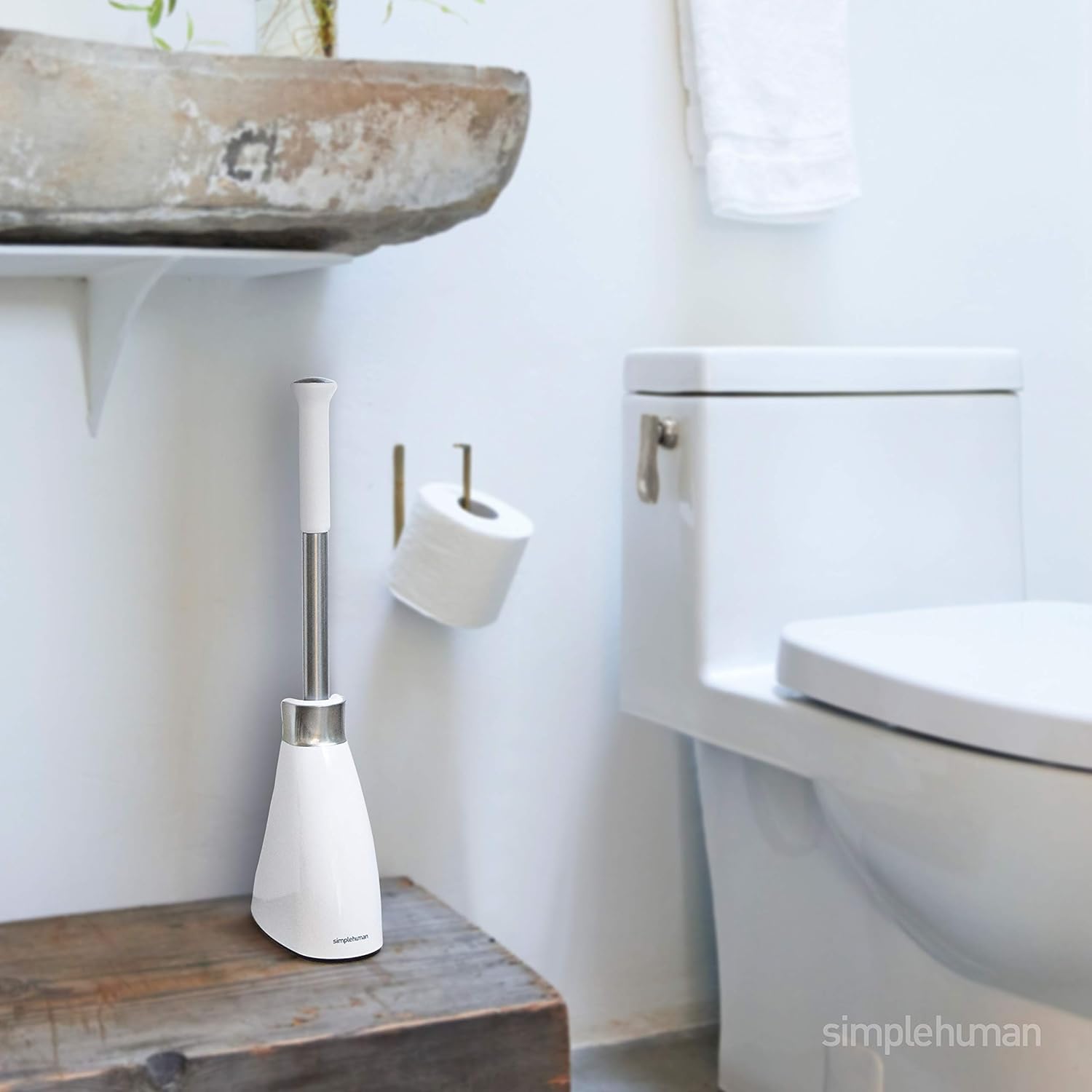 SimpleHuman Toilet Brush with Caddy, Stainless Steel & White – BT1083