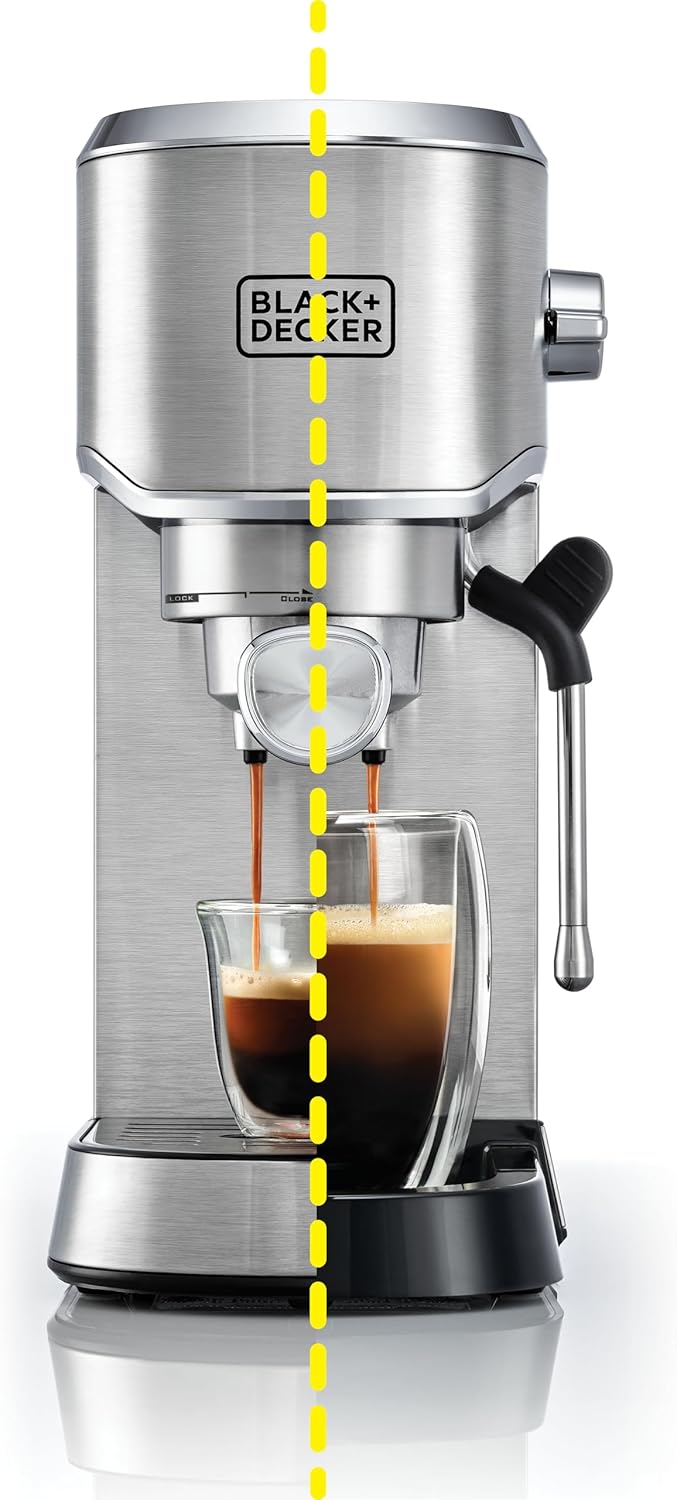 Black&Decker Espresso Machine 15 Bar 1450W Milk Frother Silver ECM150-B5