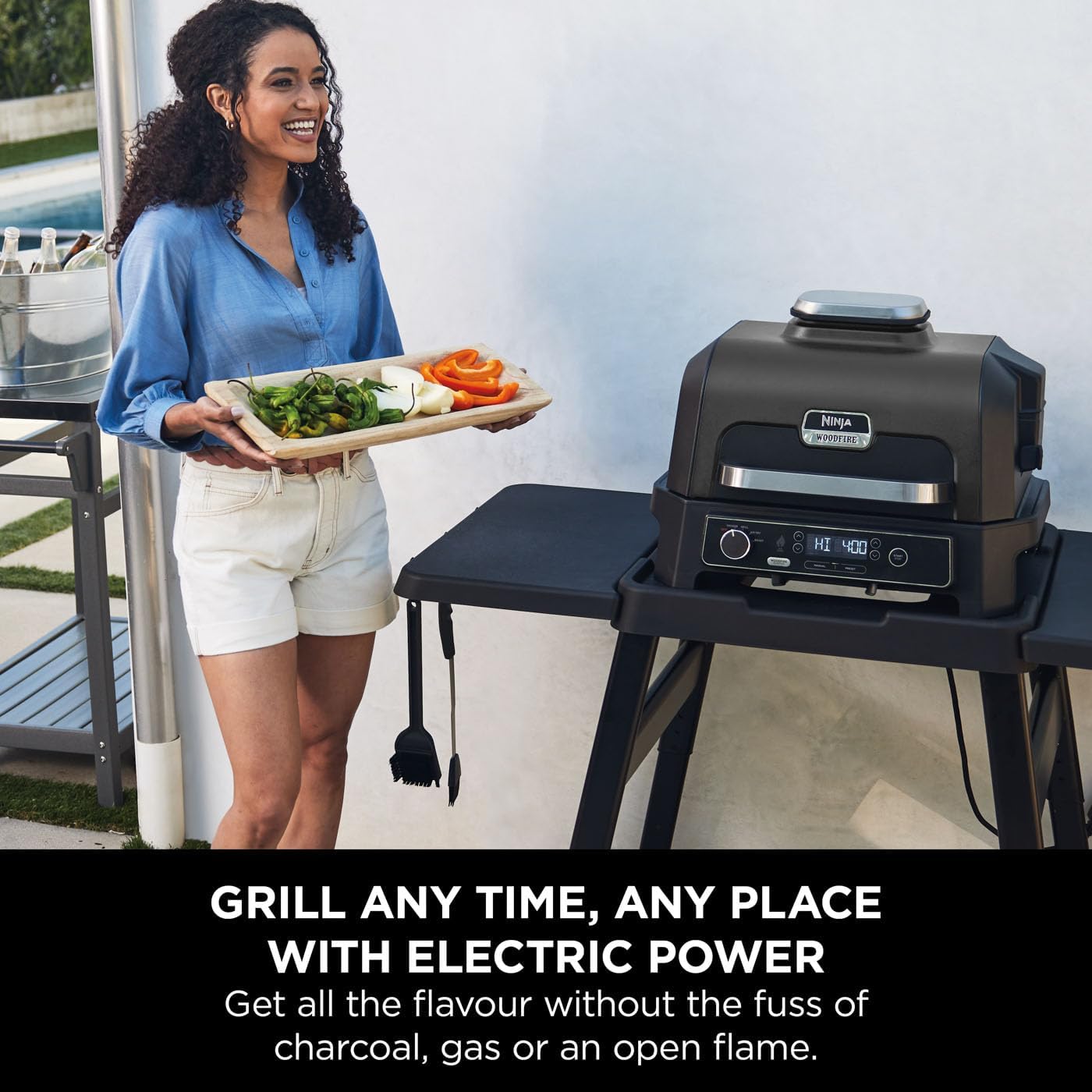 Ninja Woodfire Pro XL Electric BBQ Grill & Smoker with Digital Probe, Large 4-in-1 Outdoor Grill & Air Fryer with Smart Cook System