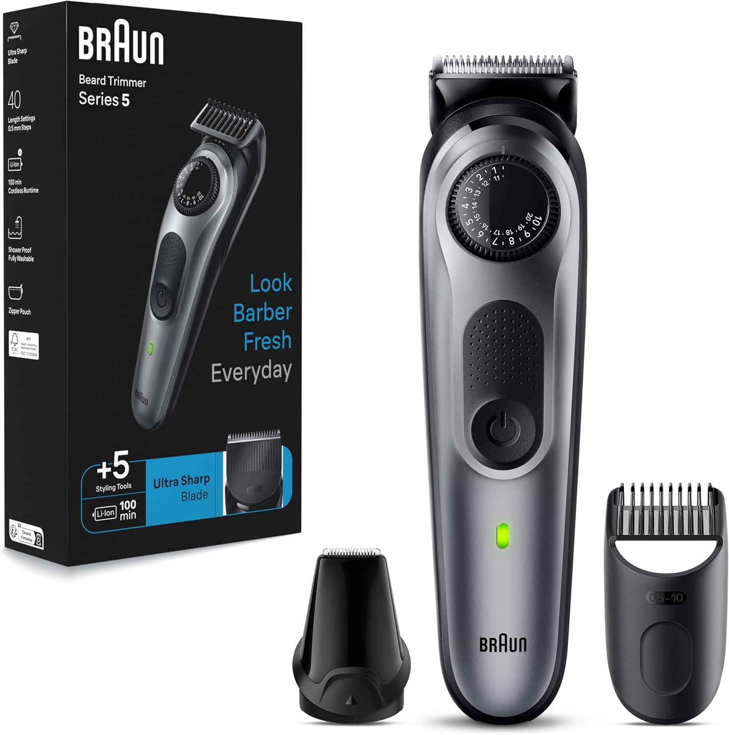Braun Waterproof Beard Trimmer 5 Bt5440 With Precision Wheel, 5 Styling Tools