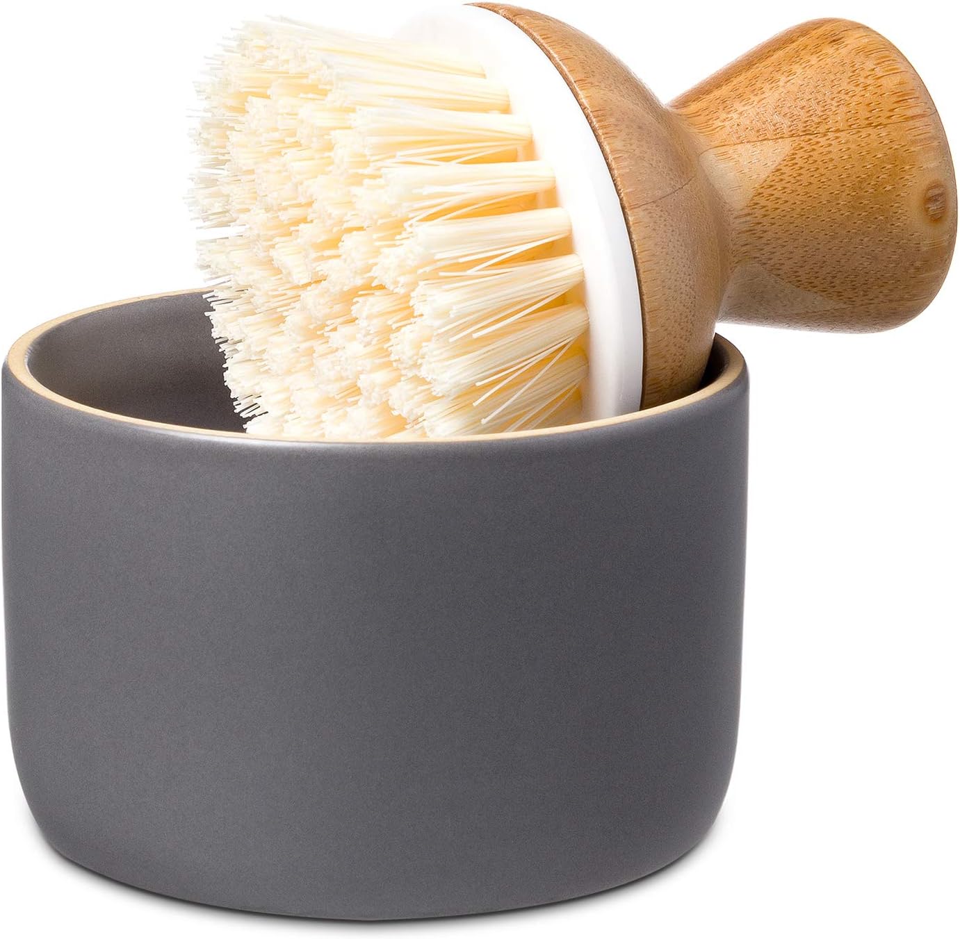 Full Circle Soap Holder with Dish Brush – Beige Eco Kitchen Tool