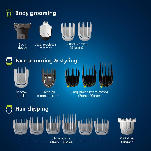 Philips Multigroom Series 9000 - 20-in-1 Face, Hair & Body - OneBlade & Travel Pouch