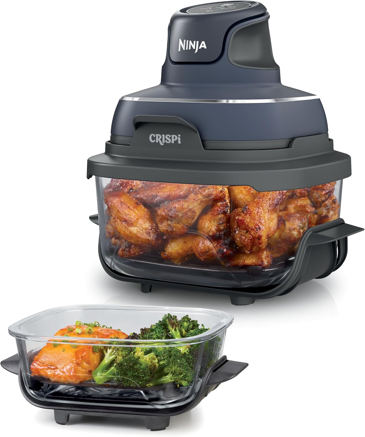 Ninja Crispi 4-in-1 Glass Air Fryer Non-Toxic 4QT Max Crisp Gray