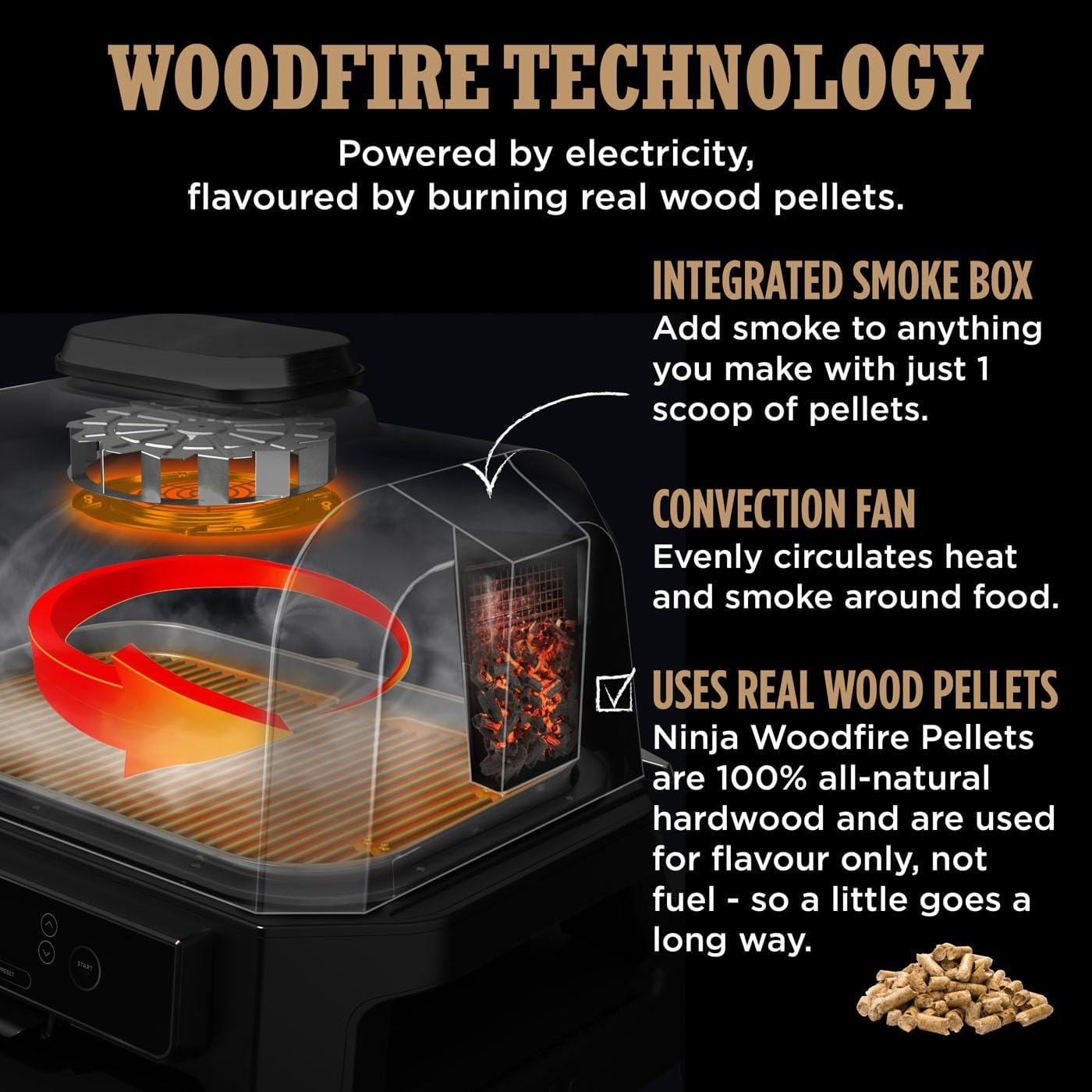 Ninja Woodfire Pro XL Electric BBQ Grill & Smoker with Digital Probe, Large 4-in-1 Outdoor Grill & Air Fryer with Smart Cook System