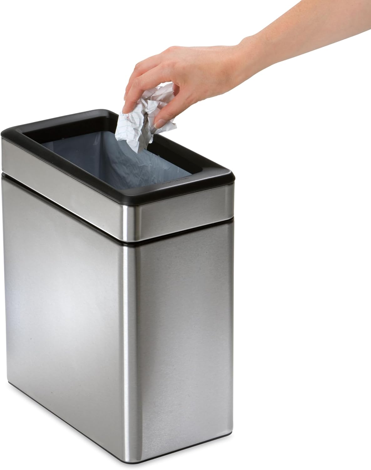 SimpleHuman 10L / 2.6 Gallon Profile Open Trash Can – Slim Brushed Stainless Steel