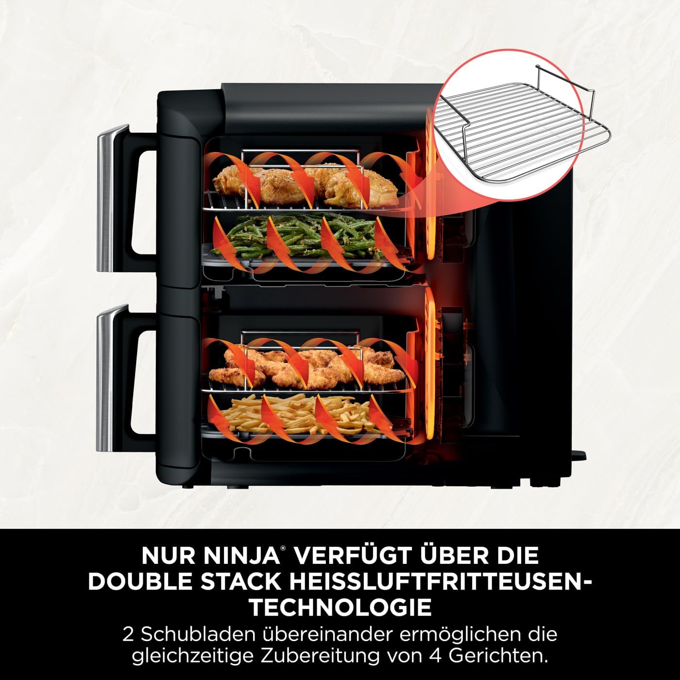 Ninja Double Stack Hot Air Fryer, 7.6 L Airfryer, Double Basket Hot Air Fryer
