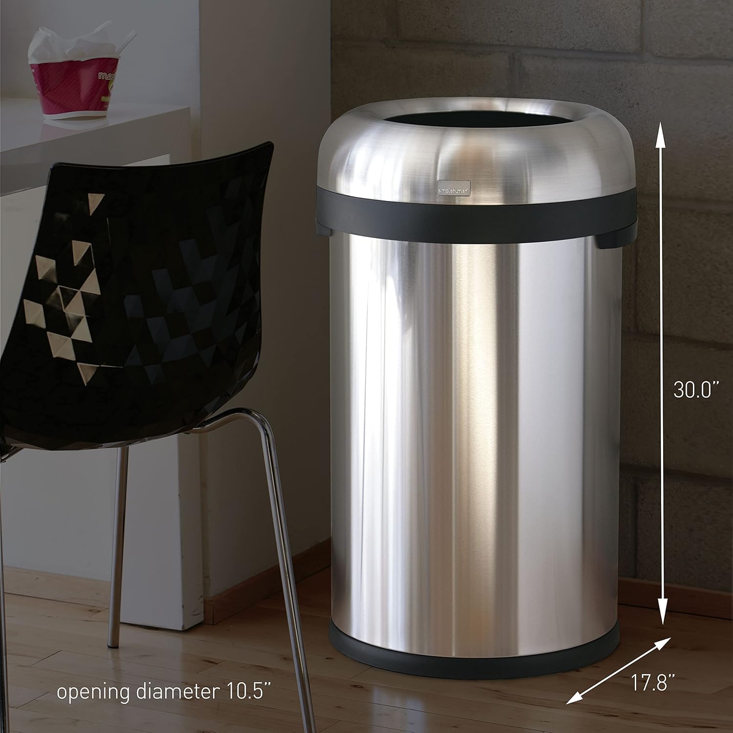 simplehuman 80L / 21.1 Gallon Bullet Open Top Trash Can – Brushed Stainless Steel