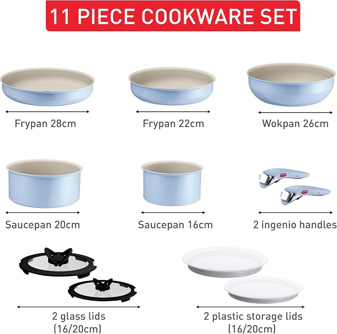 Tefal Ingenio Serenity 11-Piece Cookware Set Blue Stackable Mineralia