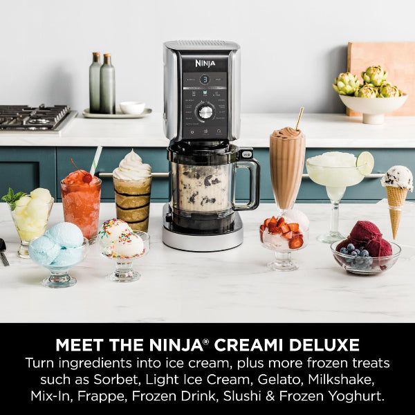 Ninja CREAMi Deluxe Ice Cream Maker 10-in-1 2-Cups Slushi Silver