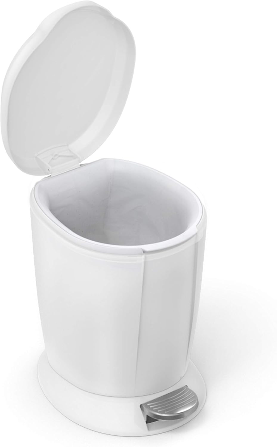 simplehuman 6L / 1.6 Gallon Compact Round Bathroom Step Can – White Plastic