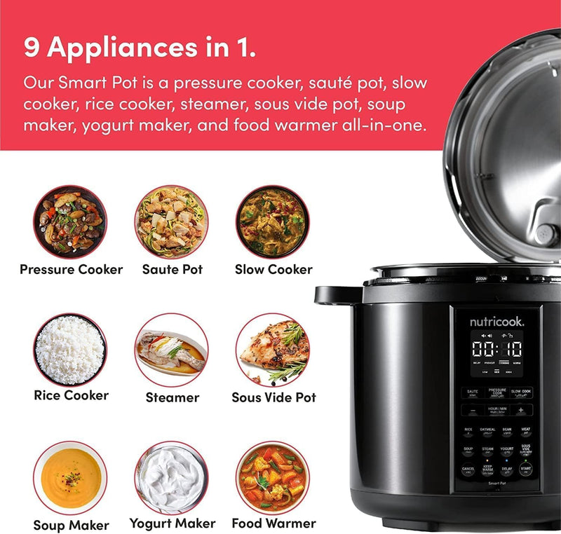 Nutricook Smart Pot 2 1000 Watts - 9 In 1 Instant Programmable Electric Pressure Cooker
