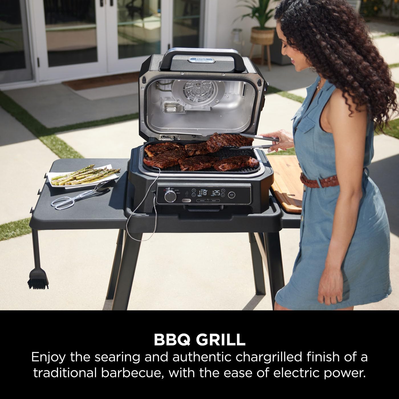Ninja Woodfire Pro XL Electric BBQ Grill & Smoker with Digital Probe, Large 4-in-1 Outdoor Grill & Air Fryer with Smart Cook System