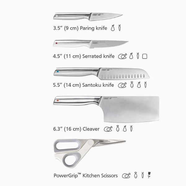Joseph Joseph Elevate Fusion 5-Piece Knife & Scissor Set with Beechwood Block - 10577