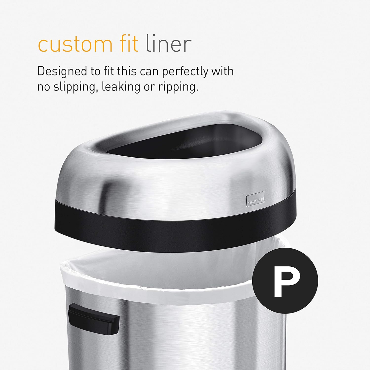 simplehuman 60L / 15.9 Gallon Semi-Round Open Top Trash Can – Brushed Stainless Steel