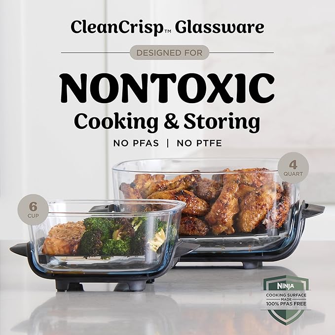Ninja Crispi 4-in-1 Glass Air Fryer Non-Toxic 4QT Max Crisp Stone