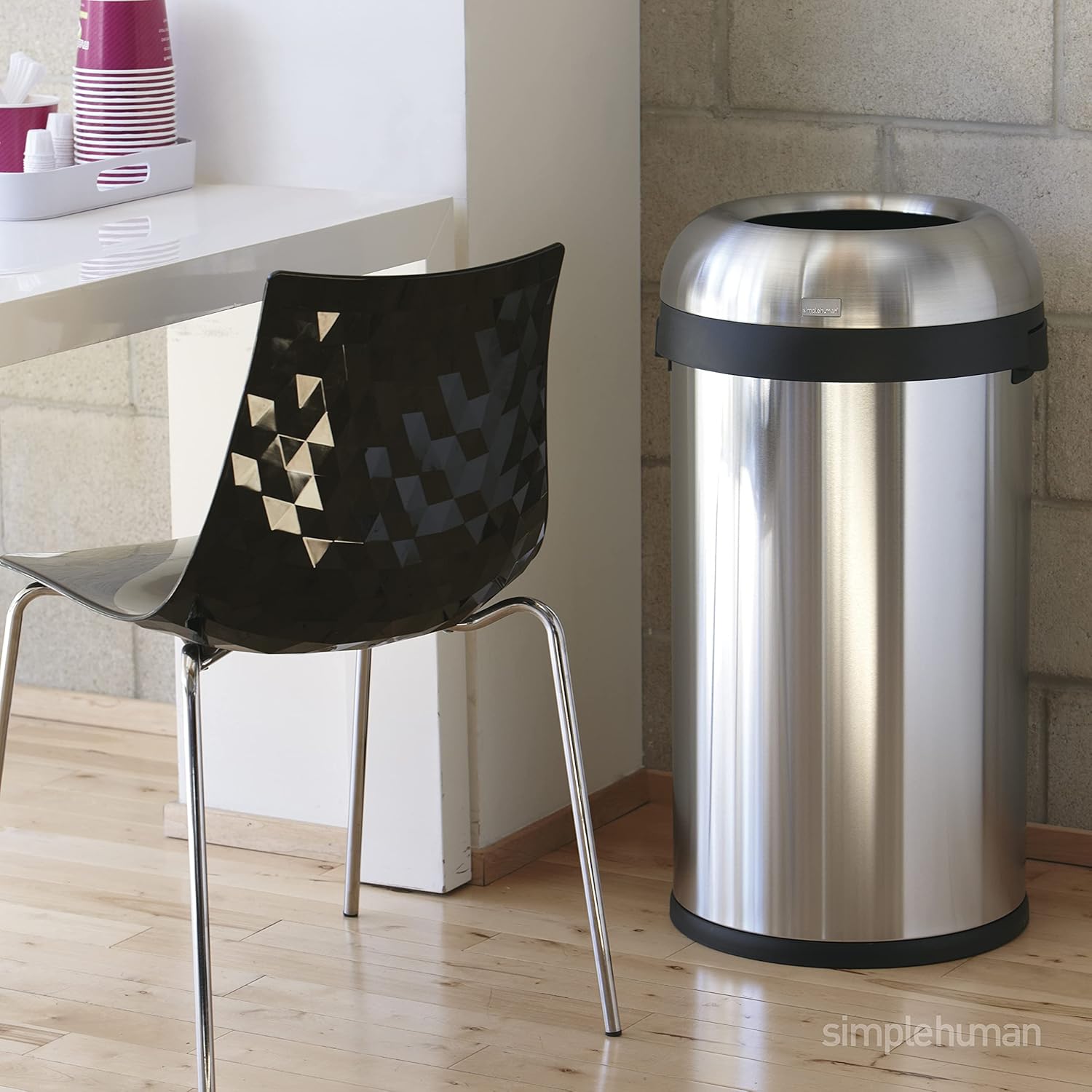 simplehuman 80L / 21.1 Gallon Bullet Open Top Trash Can – Brushed Stainless Steel