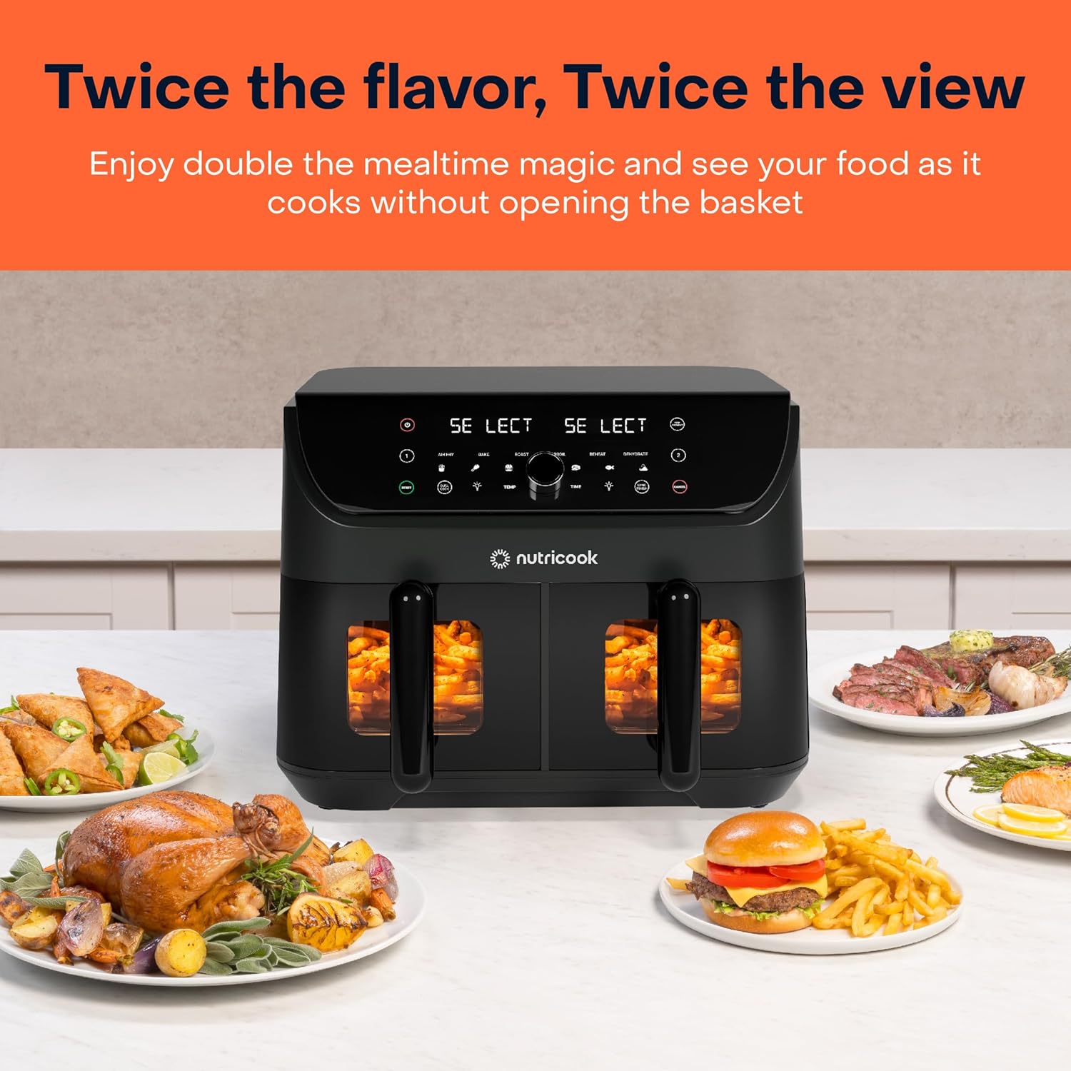 Nutricook Air Fryer Duo 2 Vision with Clear Window and Internal Light, 8.5L