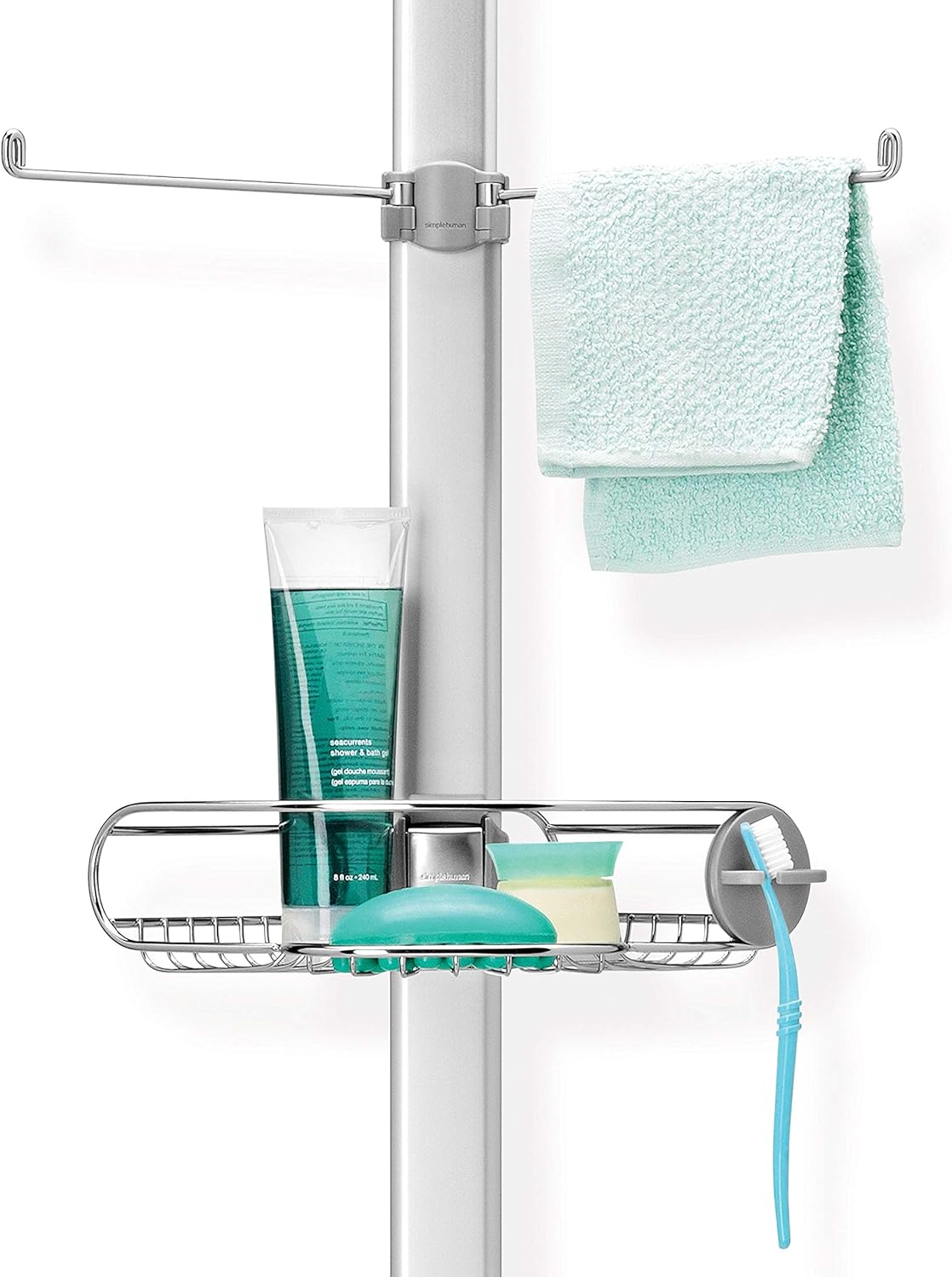 SimpleHuman 9' Tension Pole Shower Caddy, Stainless Steel & Anodized Aluminum – BT1062