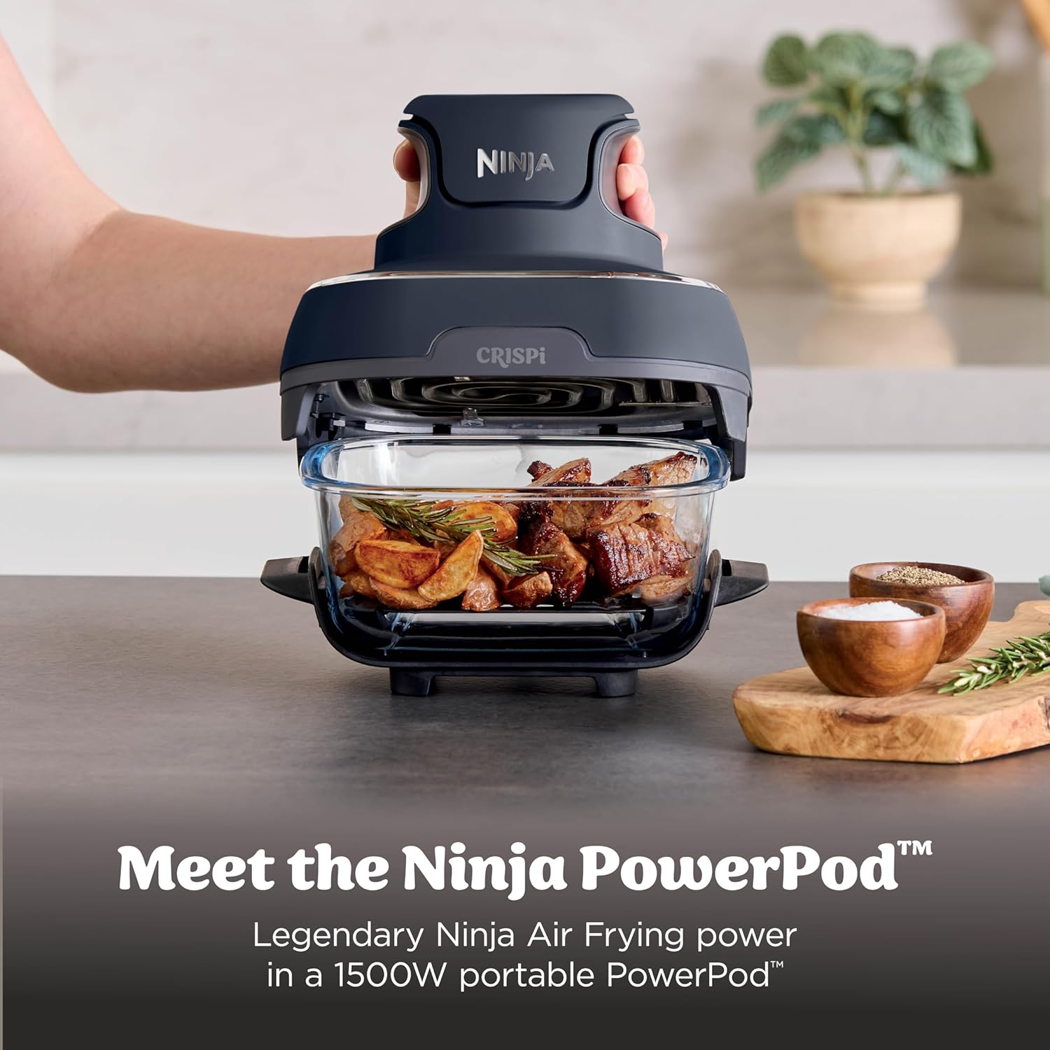 Ninja Crispi 4-in-1 Glass Air Fryer Non-Toxic 4QT Max Crisp Gray