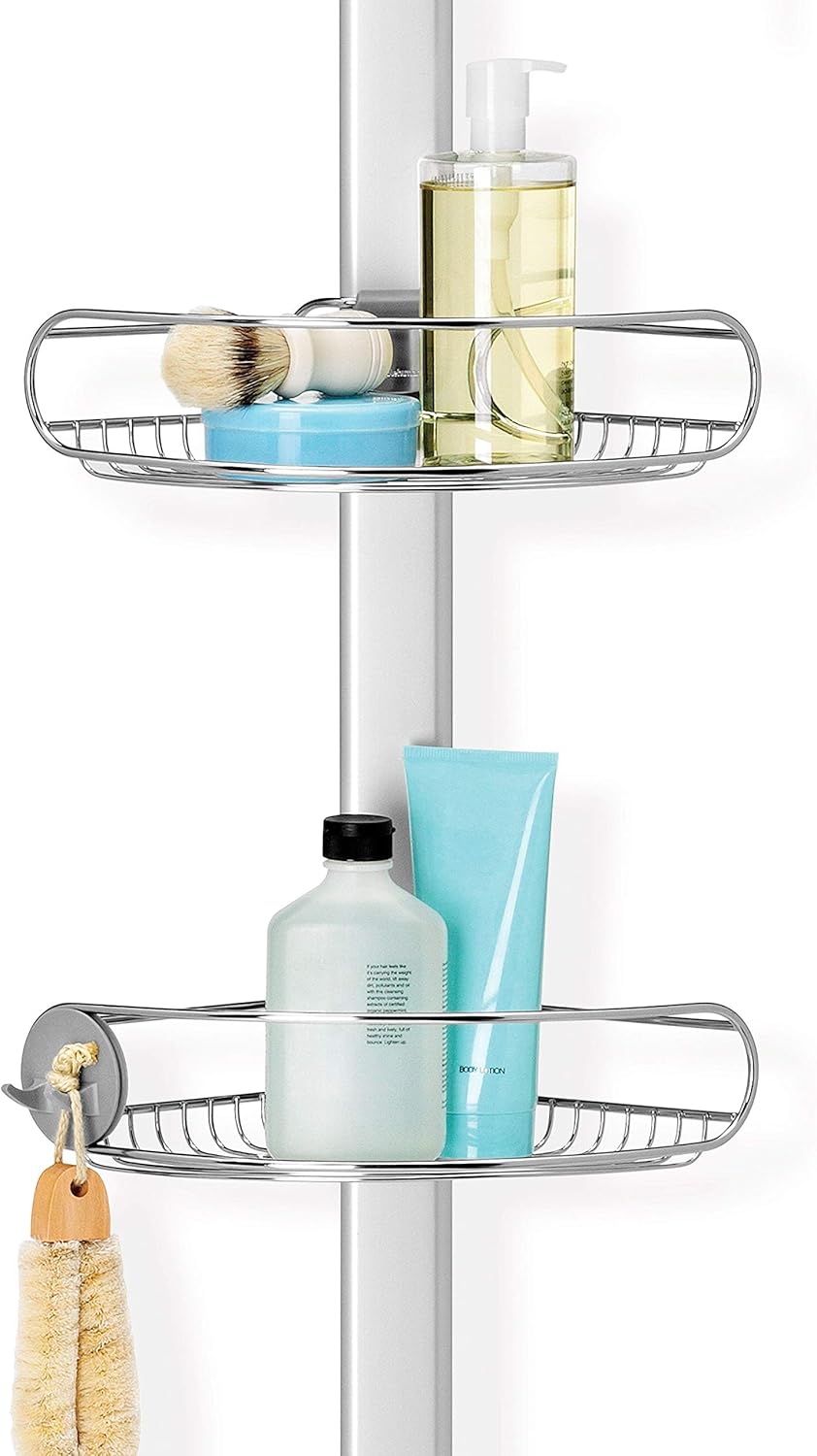 SimpleHuman 9' Tension Pole Shower Caddy, Stainless Steel & Anodized Aluminum – BT1062