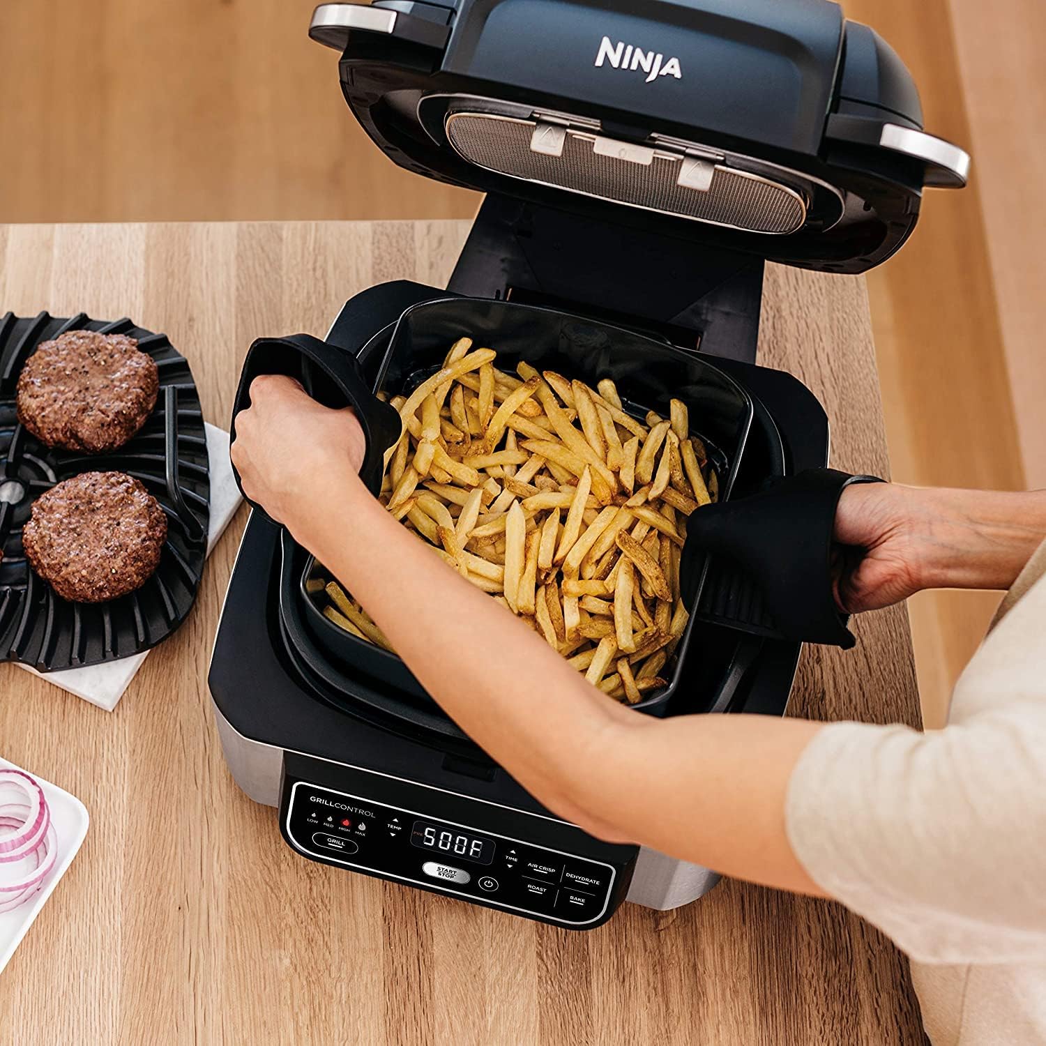 Ninja Foodi 5-In-1 Indoor Grill With Air Fry, Roast, Bake & Dehydrate, Black/Silver, 4-Quart Crisper Basket & 6-Quart Cooking Pot