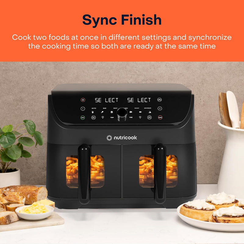 Nutricook Air Fryer Duo 2 Vision with Clear Window and Internal Light, 8.5L
