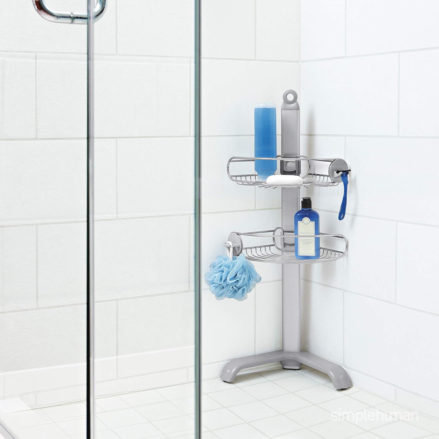 SimpleHuman Corner Shower Caddy, Stainless Steel & Anodized Aluminum – BT1064