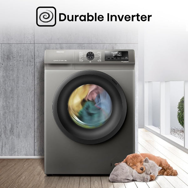 Hisense 8kg Front Load Washer 1200RPM Steam Wash Inverter Titanium Gray