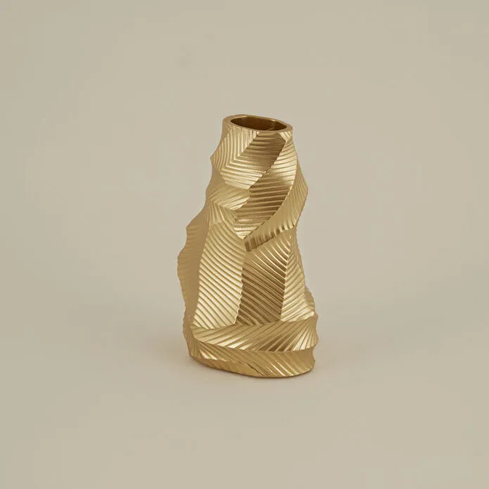 Karaca Home Lana Gold Vase 20 cm Textured Geometric Ceramic Decorative Accent